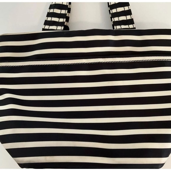 Kate Spade Hana Flatiron Handbag - Black White Stripe with Bow - Picture 10 of 15